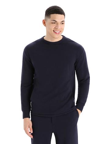 Midnight Navy Men's Icebreaker RealFleece™ Merino Dalston Long Sleeve Sweatshirt Hoodie | USA 1257UZGT